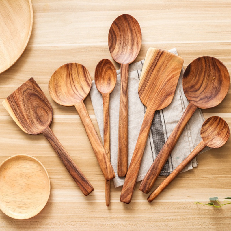 Wooden Spoon Long Handle Non-stick Pan Big Soup Spoon Spatula Cooking Utensils Resuable Tablewares Kitchen Cooking Tools..