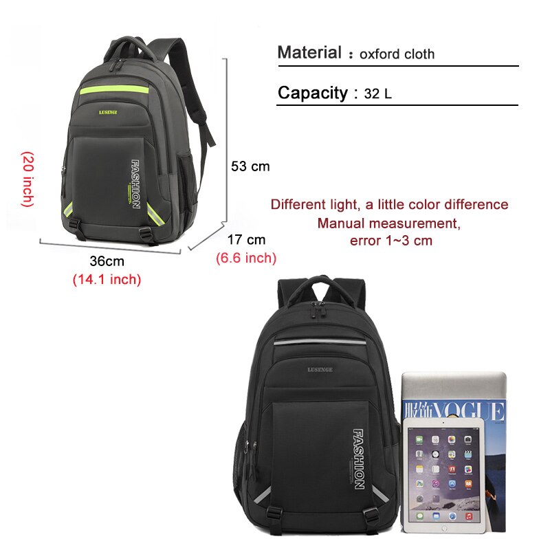 Mannen Tas Oxford Doek Casual Eenvoudige Student Schooltas Unisex Rugzak Grote Capaciteit 17 Inch Laptop Tas Mannelijke Sport Reizen tassen