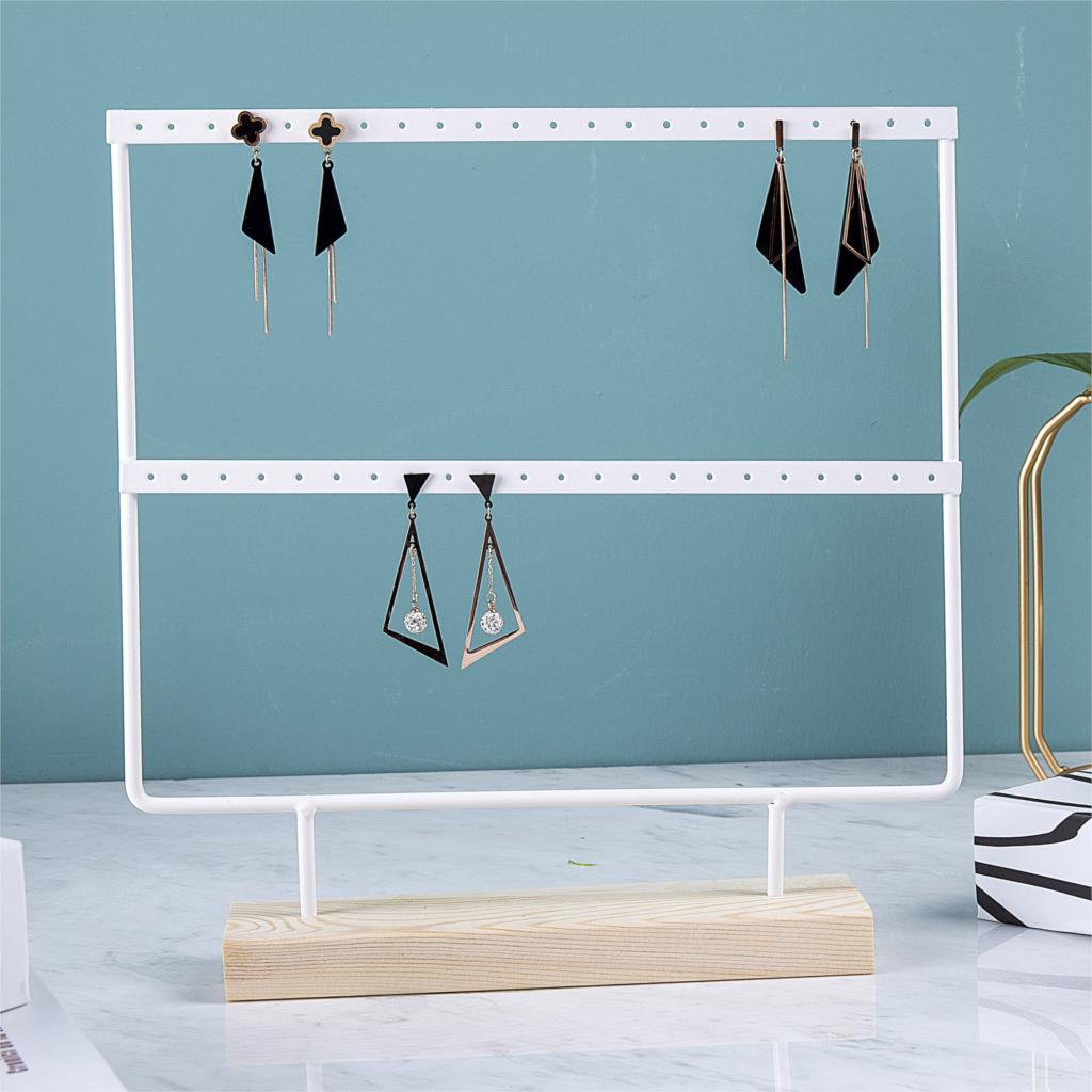 Houten Base Metalen Oorstekers Hanger Sieraden Houder Display Stand Organizer Oorbellen Presenteren Rack 24/44/66 Gaten: White 44 holes