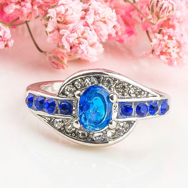 MISANANRYNE Einzigartige Schmuck Blau Oval Zirkon Stein Ring Silber Farbe Hochzeit Verlobung Ringe Für Frauen Männer