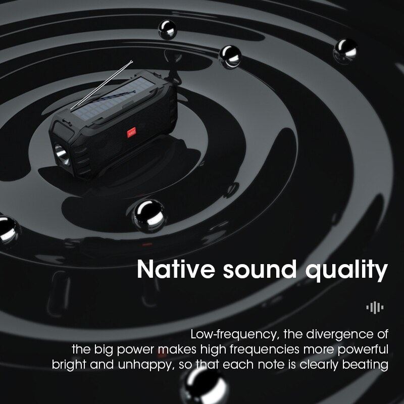 Draadloze Outdoor Speaker Draagbare Zonne-energie Opladen Bluetooth Speaker Stereo Music Box Ondersteuning Tf/Fm Radio/Usb/Aux met Zaklamp