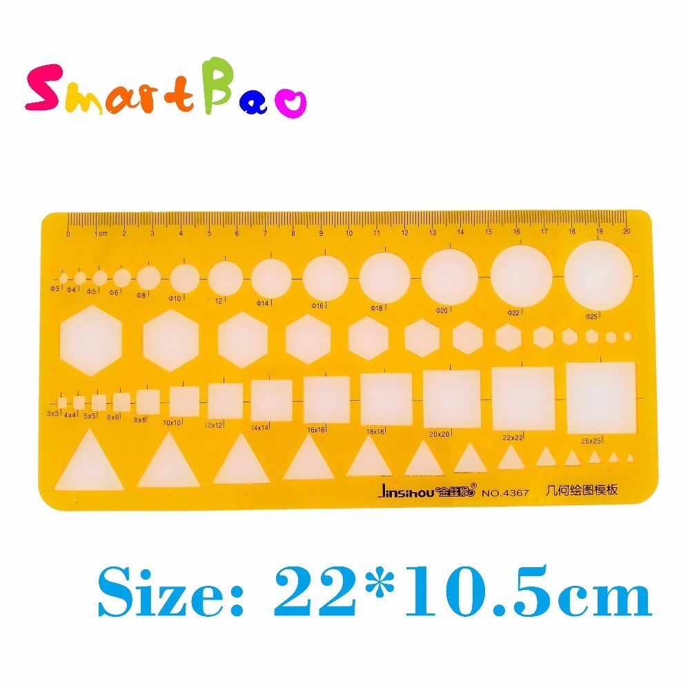 Math Drawing Template Geometry Ruler Student Stationery Triangle,Square,Circle,Hexagon Shapes No. 4367