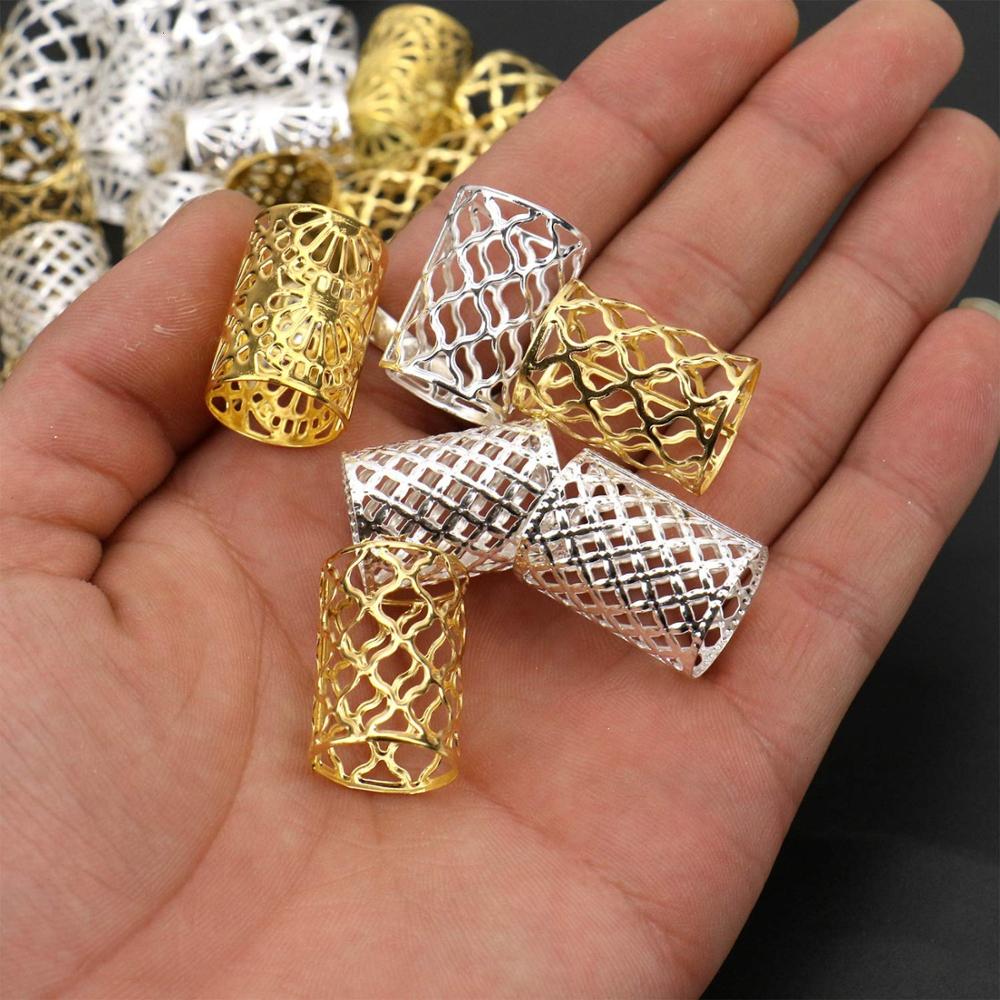 30-60pcs/lot Dreadlocks Beads Metal Dread Golden and Silver Hair Rings Locks Metal Cuffs Hair Beads Braiding Hair Jewelry