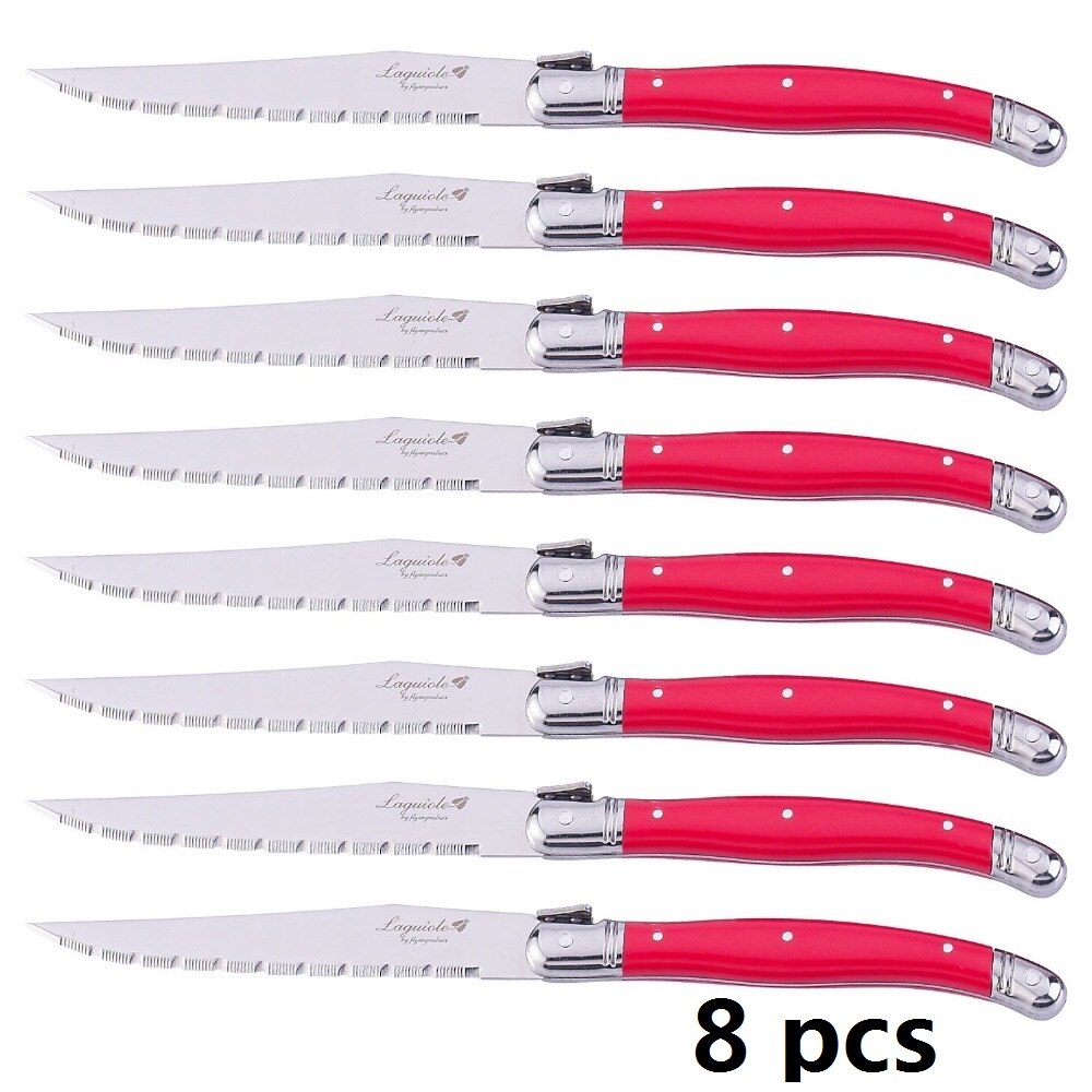 9 ''Rvs Laguiole Steak Mes Set Diner Messen Rood Handvat Tafel Messen Bestek Keuken Bestek Servies 6/8/10 Pcs: 8 PCS