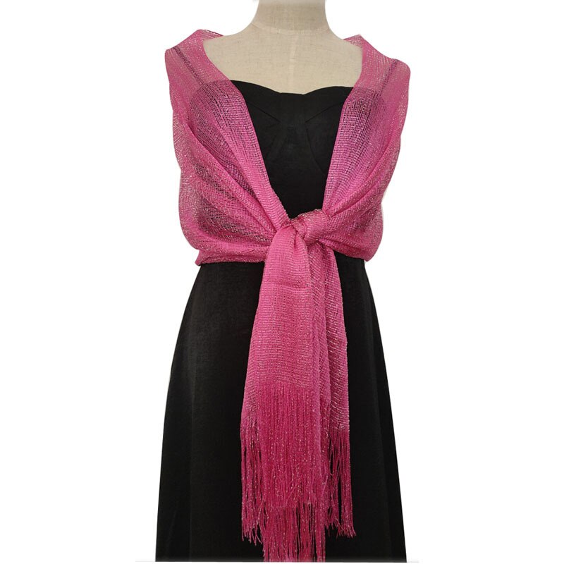 Elegante Goud En Zilver Zijde Sjaal Vrouwen Bruid Jurk Tippet Sjaals Dance Wedding Party Avond Sjaal Vrouwelijke Kwastje Sjaal: Rose Rood