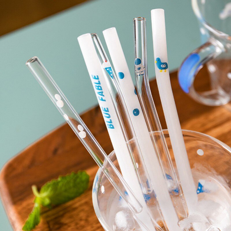 Cute Printed Glass Drinking Straw Eco Friendly Reusable High Borosilicate Glass Straw For Smoothies Cocktails Bar Accessories