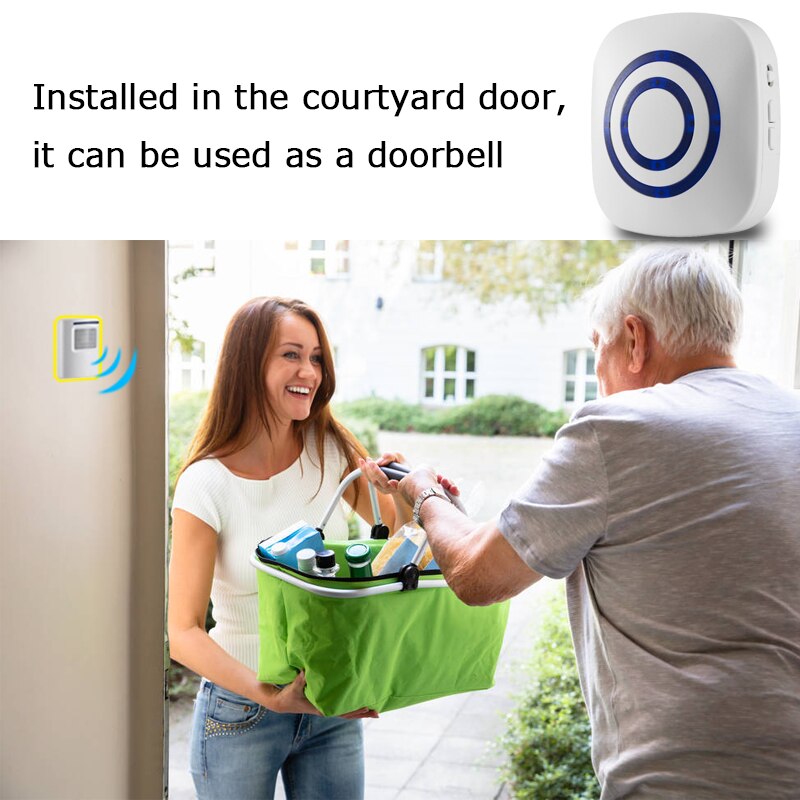 110V-240V Wireless Doorbell PIR Infrared Sensor Motion Detector Entry Door Bell Alarm w/ Receiver & Transmitter EU Plug