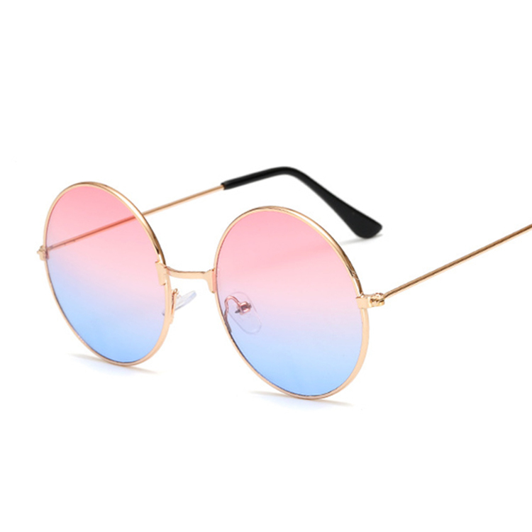 Retro Round Pink Sunglasses Women Brand Sun Glasses For Male Alloy Mirror Female Oculos De Sol Black: Pink blue