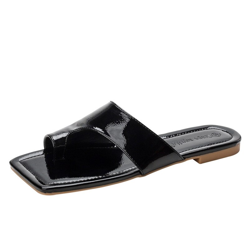 Tofflor dam sommar klädsel stil tofflor med låg klack cool delad tå fyrkantig huvud tå täcker tidvatten nät röda platta sandaler