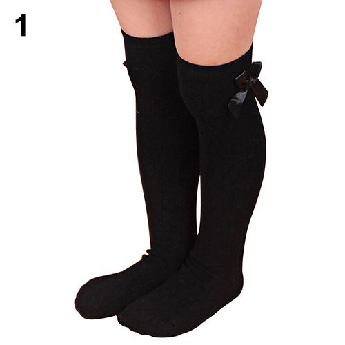 Lovely Girls Kids Toddler Bow Knee High Socks Colours Silk Bow Baby Girl Socks Striped Princess Socks 1 to 8 Years: Black