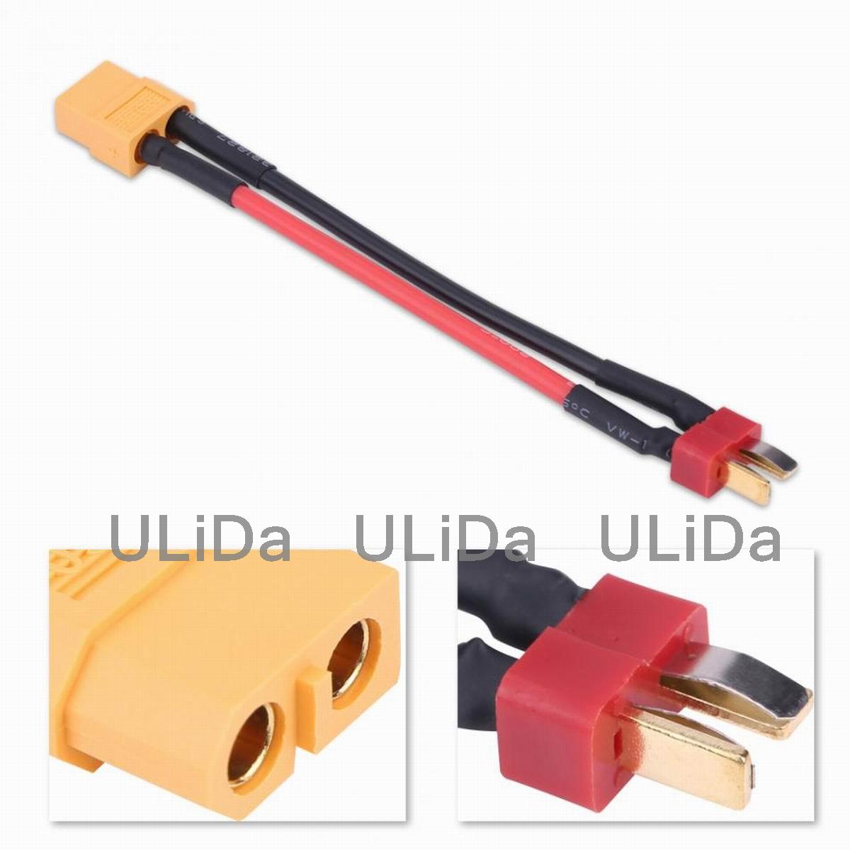 2 szt. XT60 / XT-60 kobiecy męski wtyk typu T (lub XT60 męski na żeński T) Adapter (styl dziekan) kabel do ładowarki 5CM 14AWG