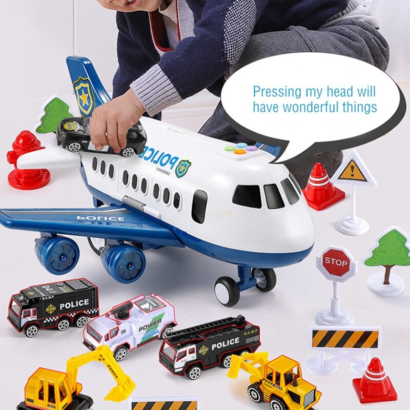 Kinderen Speelgoed Vliegtuigen Jongen Baby Oversized Muziek Track Inertie Speelgoed Auto Vliegtuig Passagier Model Grote Opslagruimte, Lichtblauw