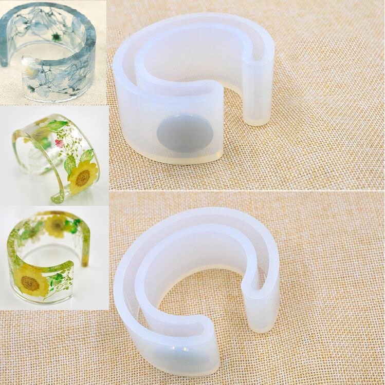 Molde de silicona transparente forma de huevo para pulsera, resina epoxi, flor Real, bricolaje, abierto, molde para brazalete, moldes de resina, recién actualizado