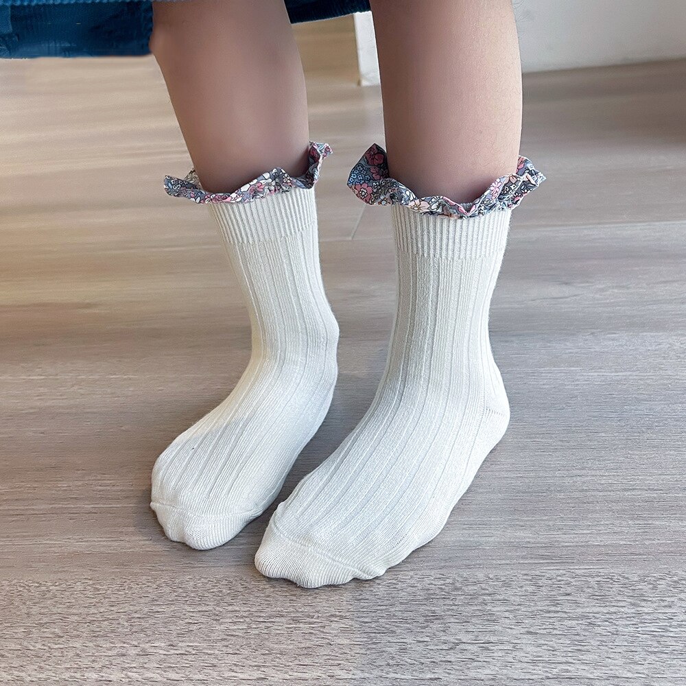 Sweet Floral Lace Girl Socks Princess Socks with Ruffle Cotton Baby Toddler Socks for 0-8 Yreas Children Kids Socks