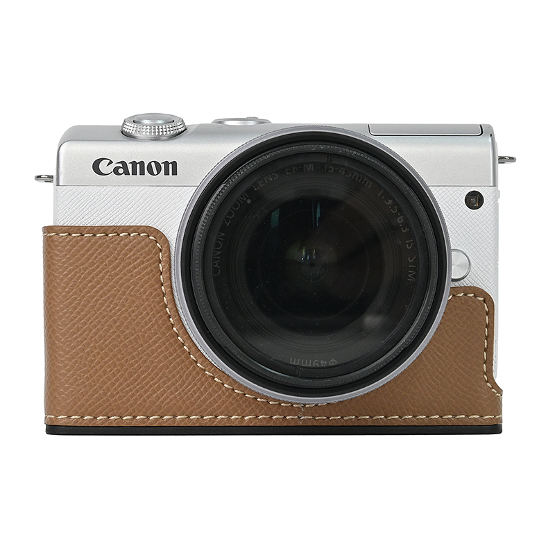 Funda de cuero PU para cámara de vídeo, Protector de Base con estampado de Palma de medio cuerpo para Canon EOS M200, M100, M10, M2 M: Castaño