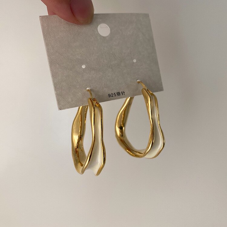 Huanzhi  s925 fargerike dryppende oljebøyle øredobber metall geometrisk uregelmessig gullfarge til kvinner jenter festsmykker: En