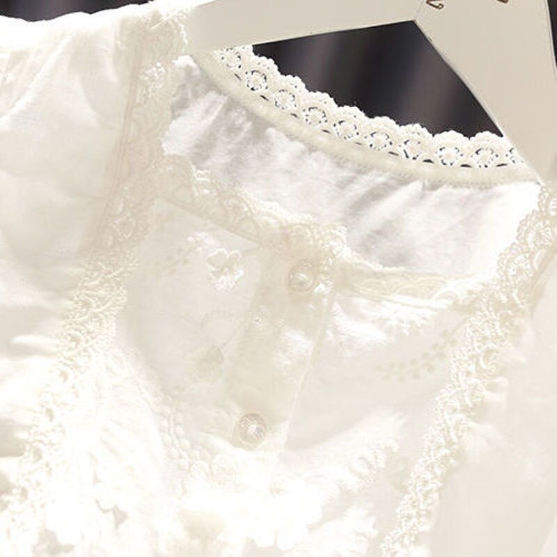 Blusa blanca de manga corta para bebé y niña, Tops para niño, 80 ~ 130 de encaje