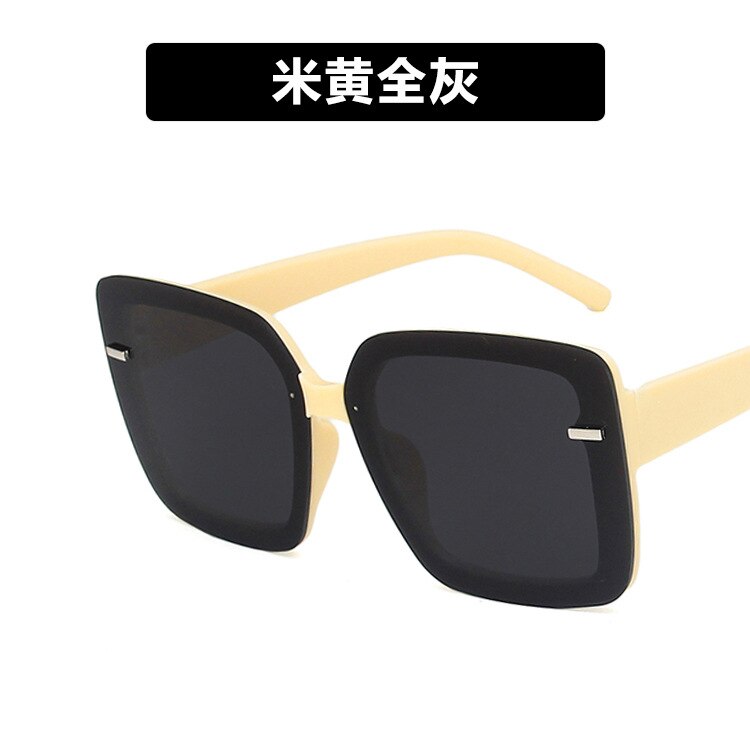 Stort stel firkantede briller kvinders rundt ansigt solbriller koreansk stil all-match retro moderigtigt solsejl uv beskyttelse sol: Beige grå