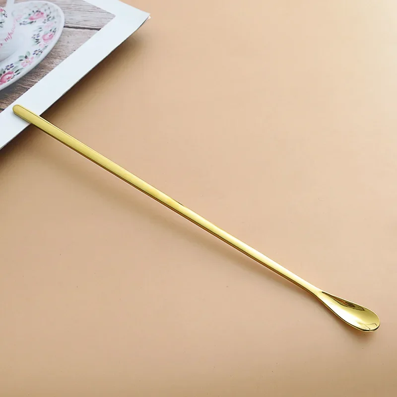 Long Handle Stirring Spoon Stainless Steel Food Grade Coffee Utensil Waterdrop Shape Ice Spoon Honey Cocktail Mixing Bar Tool: Silver / M