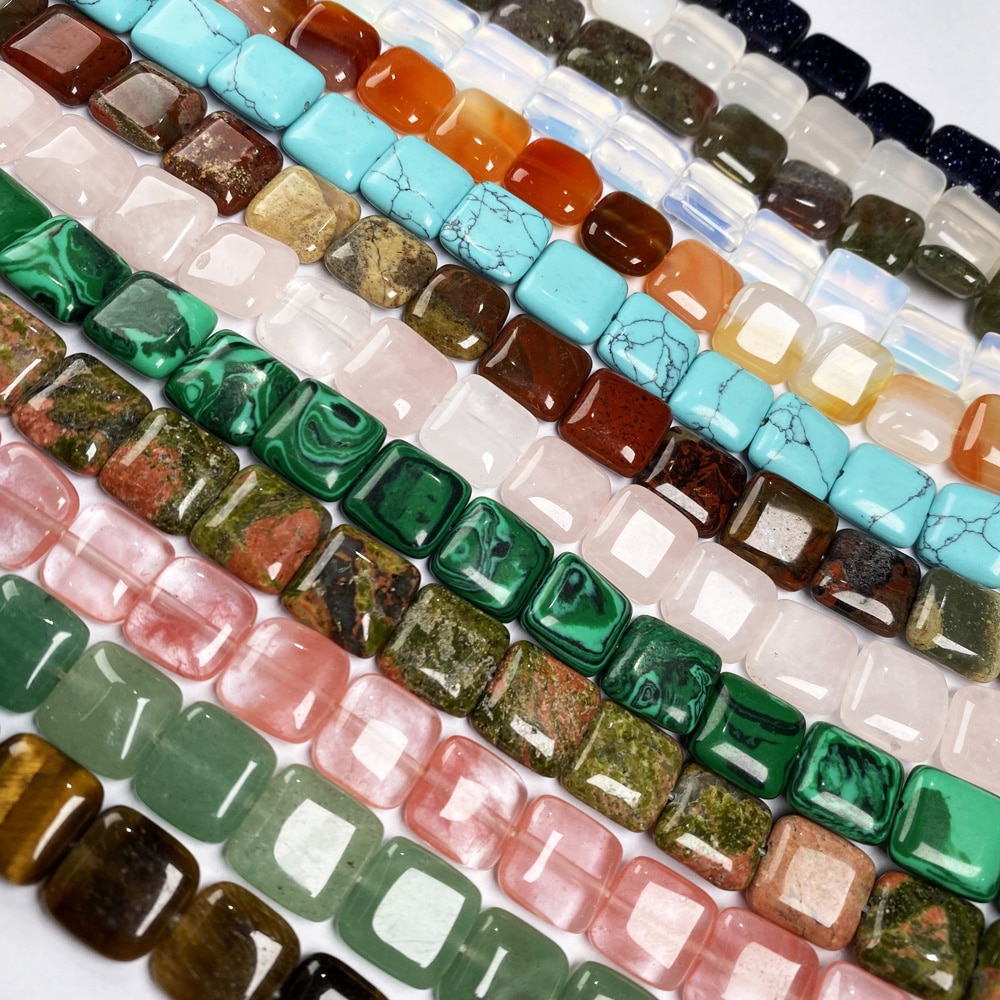 Natural Stone Square shape Loose Beads Crystal Semifinished String Bead for Jewelry Making DIY Bracelet Necklace Accessories