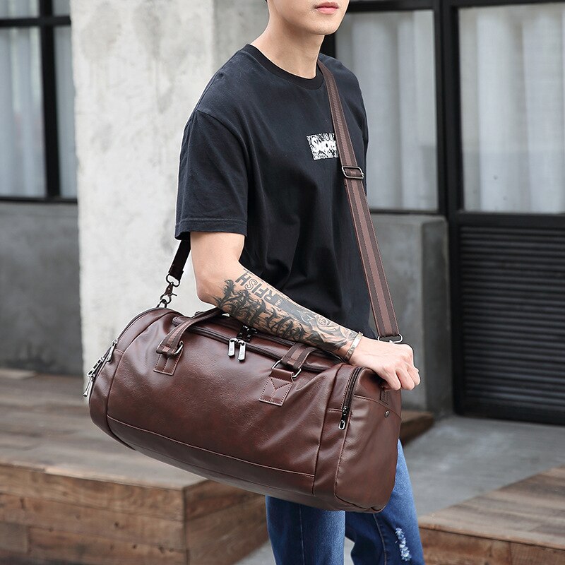 Sports Fitness Bags for Men Gym PU Handbag Travel Duffle Luggage Waterproof One Shoulder Crossbody Bag Men Outdoor Weekend Blosa