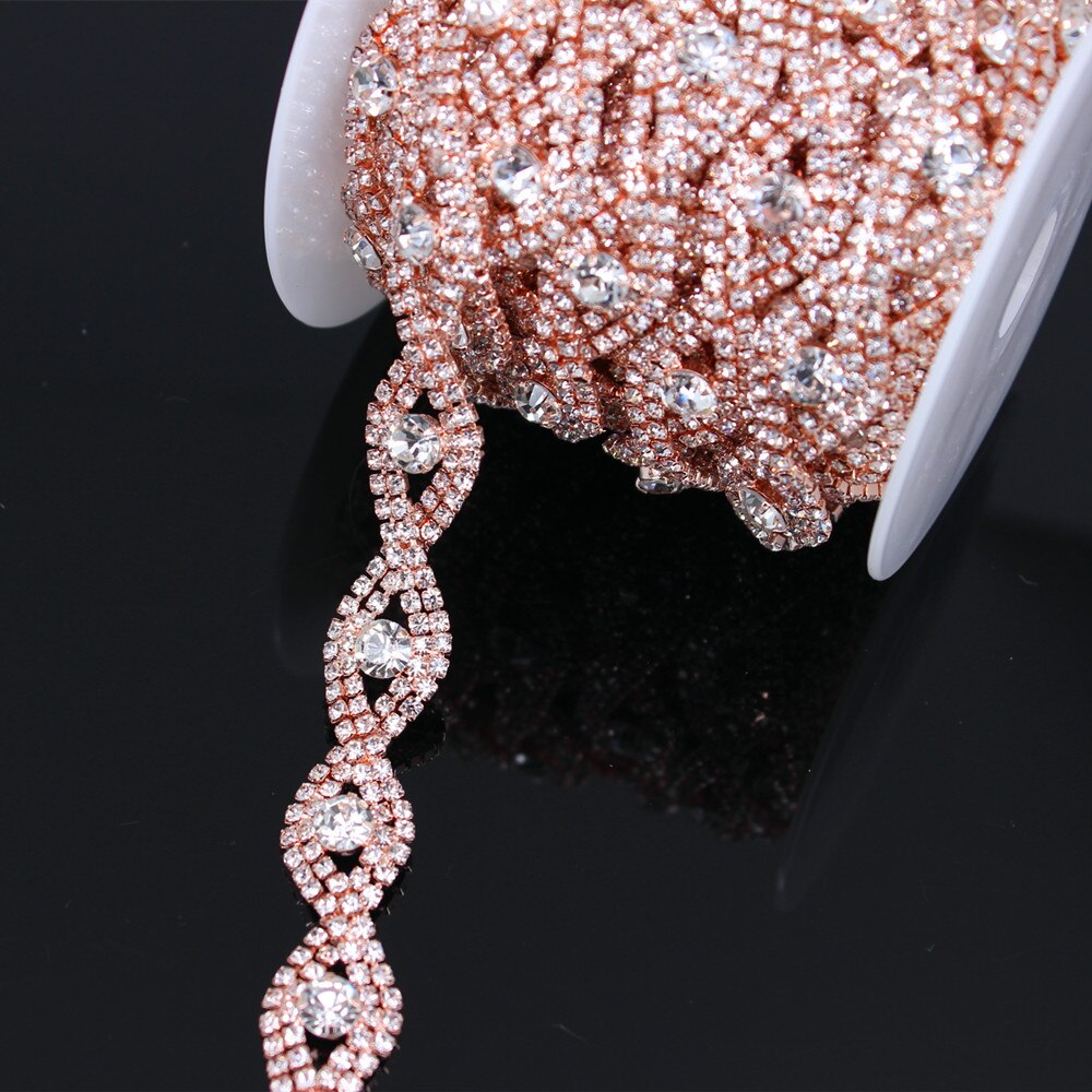 fantasia Oro Rosa di Modo di Cristallo Catena Della Tazza del strass Guarnizioni Abito Da Sposa Decorazione per Abiti Da Sposa Abbigliamento applique ordinare