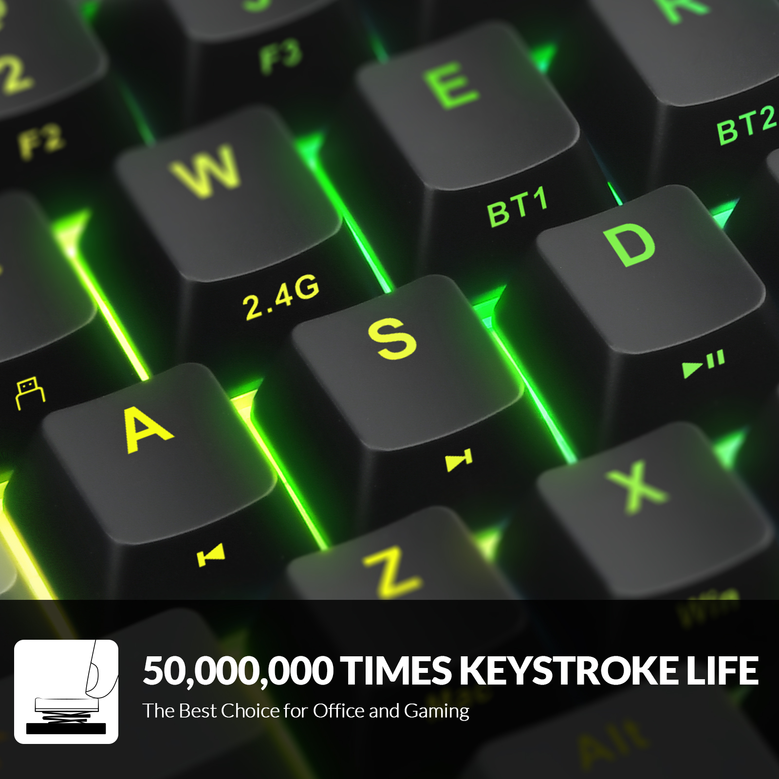 Rii-Teclado mecánico RK802 para juegos, periférico inalámbrico/Bluetooth/con cable RGB, 2,4G, para ordenadores portátiles con Windows y ordenador