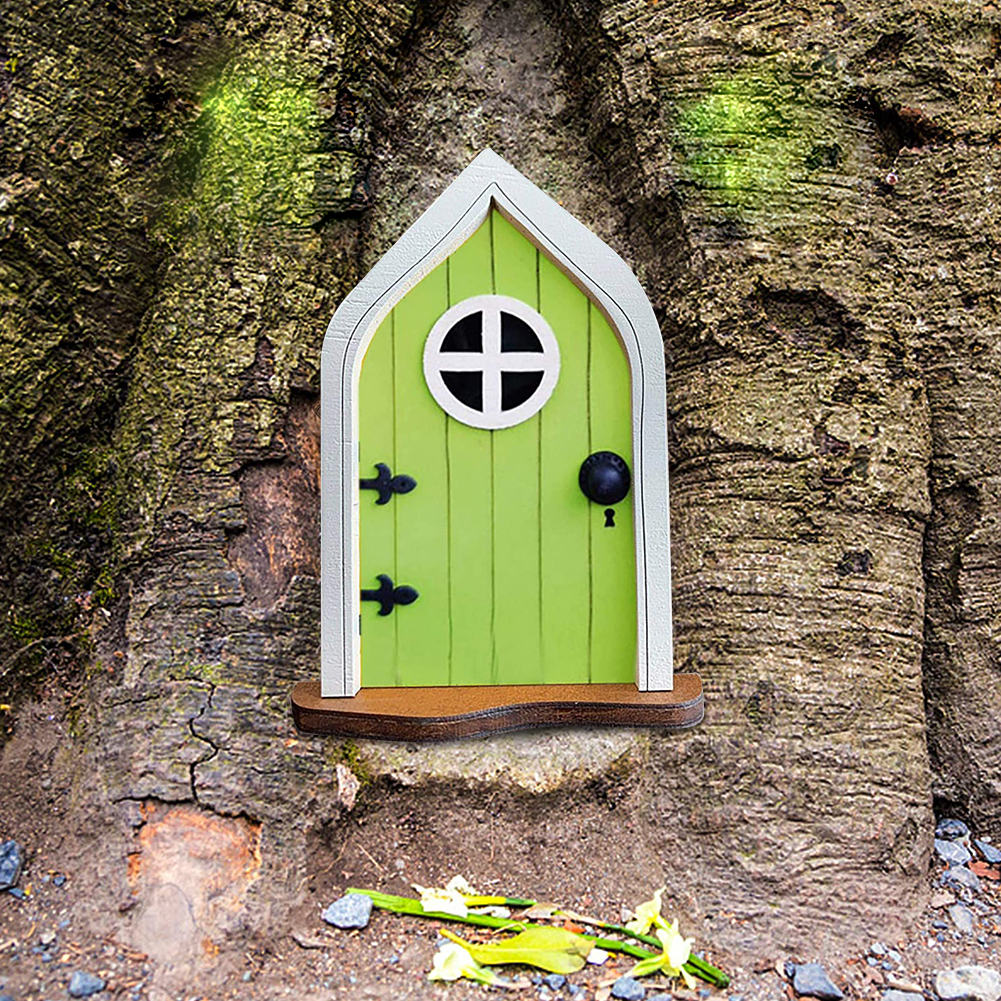 Mini Miniature Fairy Gate Yard Sculpture Courtyard Wooden Fairy Dwarf Window Door for Tree Gnome Art Garden Statues Decoration: A