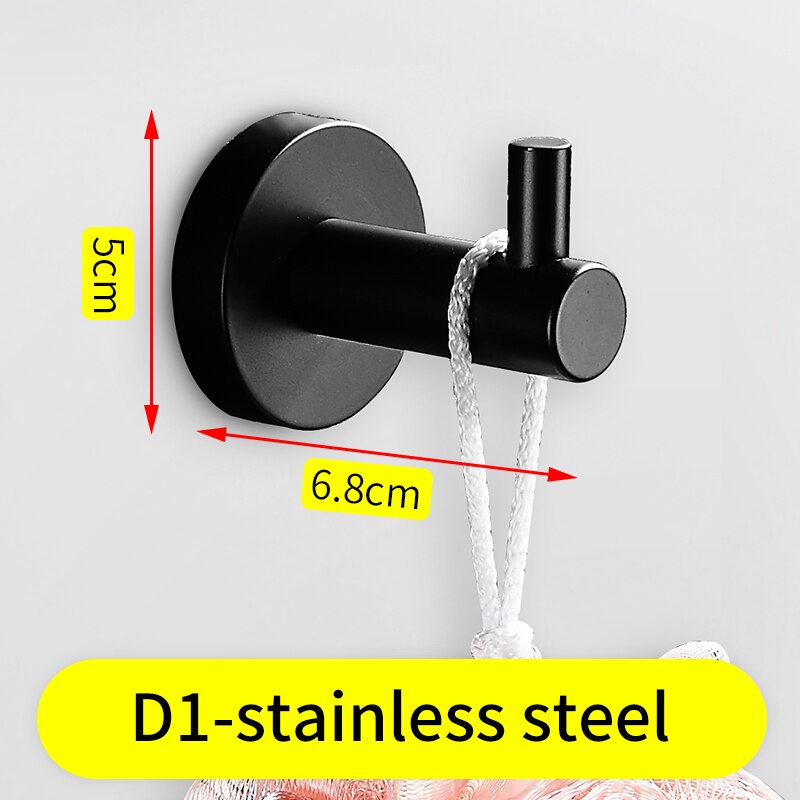 Kappekrok rustfritt stål baderomskrok svarte kroker for oppheng av håndklær veske lue kleskrok vegghenger maskinvare for bad: D1- rustfritt stål