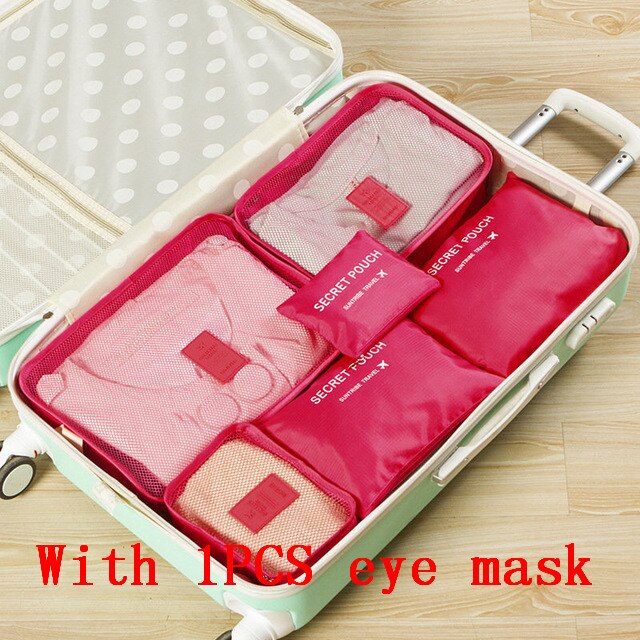 6 teile/satz Reise Veranstalter Lagerung Taschen Tragbare Gepäck Organizer Kleidung Ordentlich Beutel Koffer Verpackung Würfel fallen: Mei rot