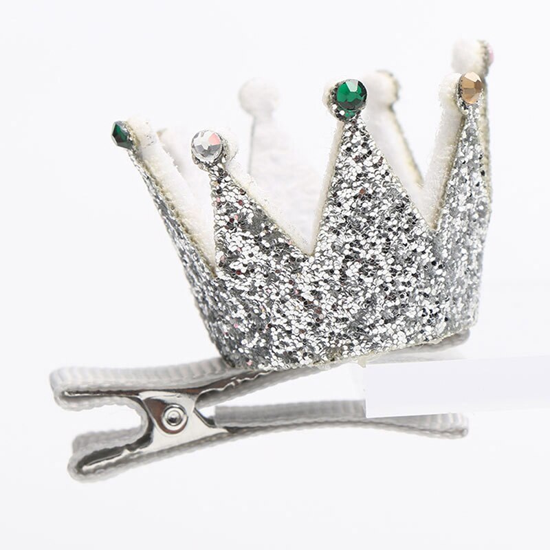 Pinzas para el pelo de corona de cuero sintético brillante, Mini horquilla de cumpleaños para niños, pasador de Tiara de princesa brillante rosa, plateado y dorado