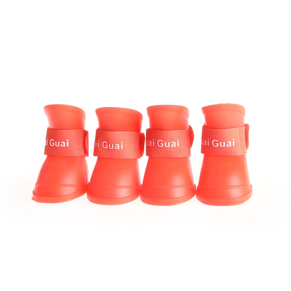 4Pcs Pet Dog Katten Regen Schoenen Pet Laarzen Rubber Draagbare Anti Slip Waterdichte Pet Hond Kat Regen Schoenen Huisdier levert: Rood / S