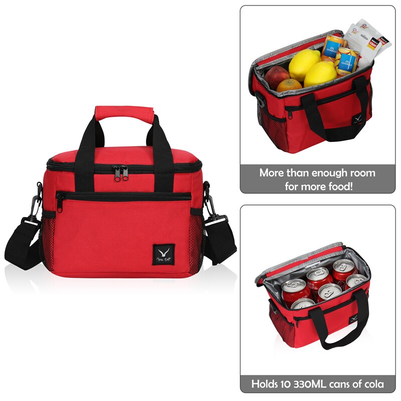 VEEVANV Waterproof Cooler Bags Thermal Bag Men Portable Insulated Lunch Bags Picnic Food Women Tote Storage Lunch Box Red Black