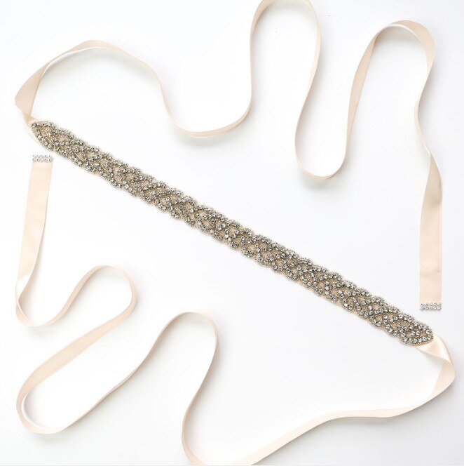 blue Long Crystal Bridesmaid Wedding Belts Rhinestone Wedding Prom Dress Belt Formal Bridal Ribbon Sash Belt Wedding Accessories: peach