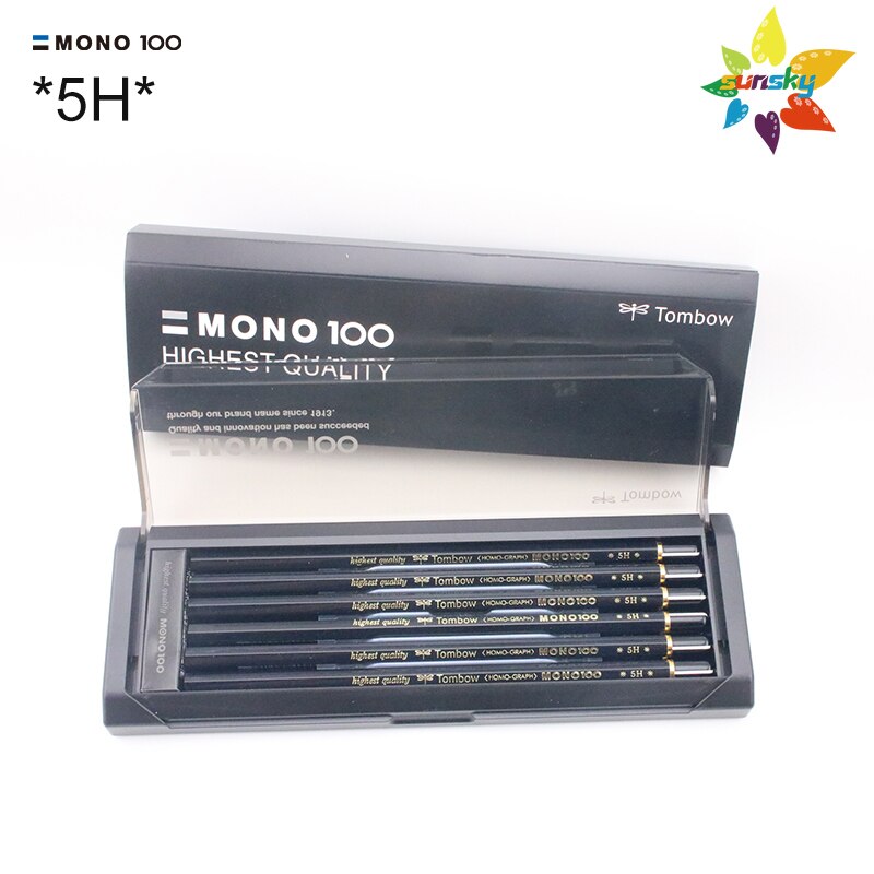 Tombow Japan Mono 100 Hexagonal Wooden Body Pencil,8H/7H/6H/HB/2B/4B,12 pieces 1 Dozen pencils,Smart black box: MONO-100-5H