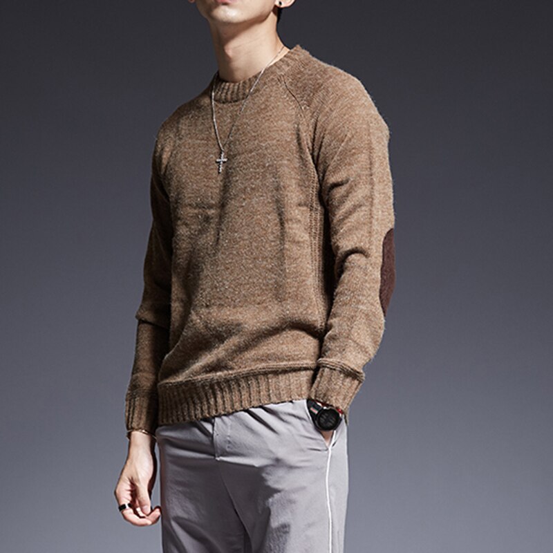 Märkeströja för herr o-ringad slim fit-tröjor stickning enfärgad höst koreansk stil casual herrkläder
