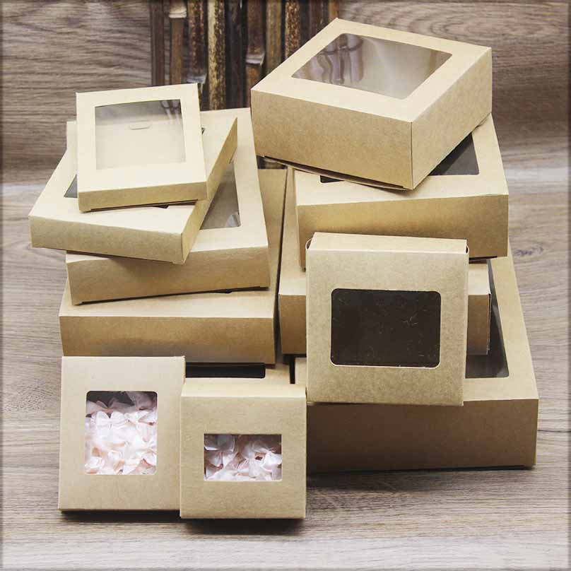 10 Stück DIY Jahrgang Kraftpapierbox mit Fensterpapier-Geschenkbox, Kuchenverpackung, Hochzeitsfamilienversammlung, Muffinverpackung,: Olive / 4,2x4,2x4,2 cm