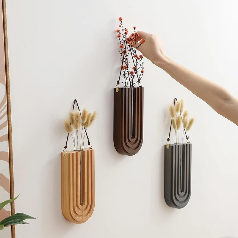 Einfache hölzerne Blumenvase Zauberstab hängende Blumentöpfe hydro ponik Pflanze Container Gestell Wohnzimmer Hausgarten Dekor Handwerk