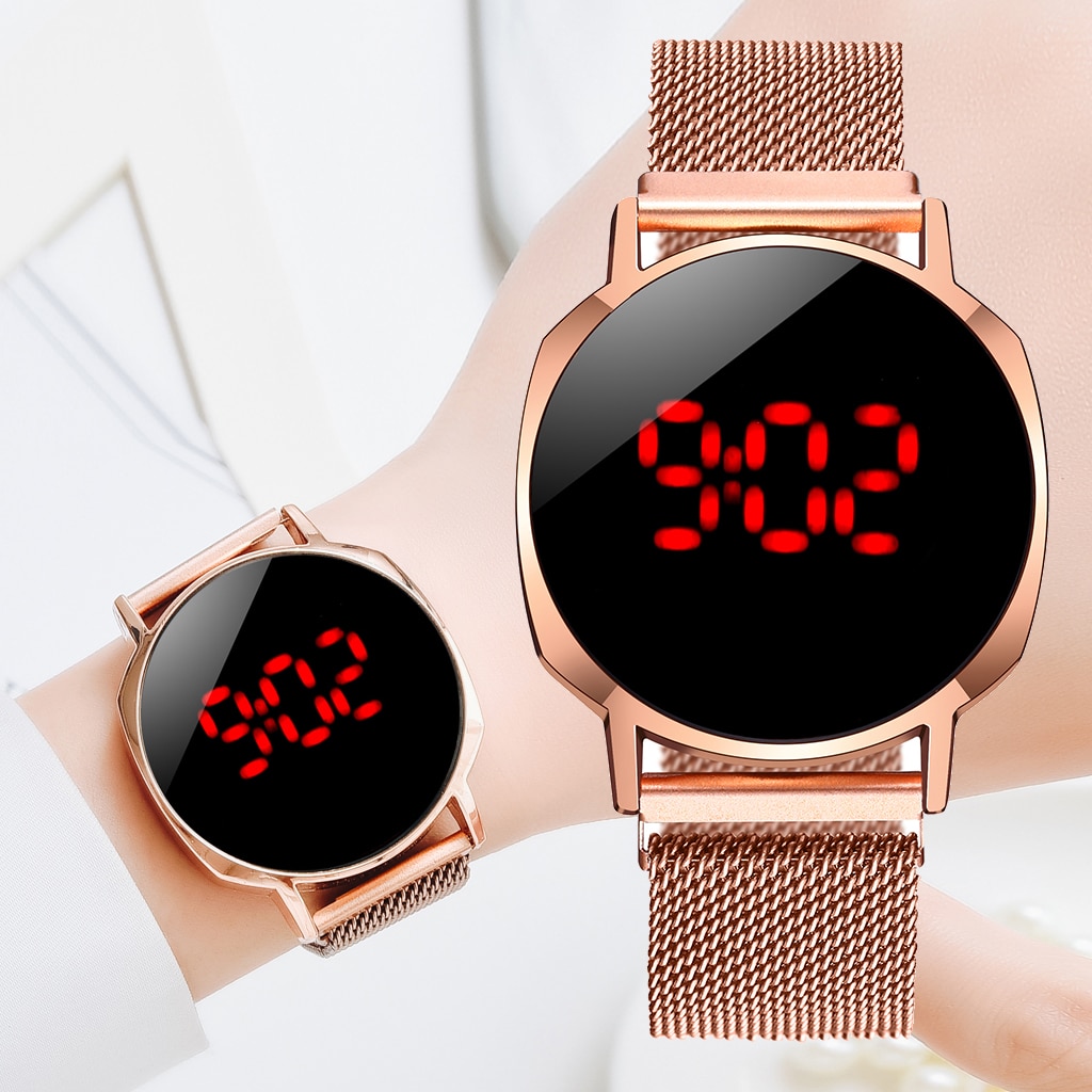 Luxe Digitale Armband Horloges Voor Vrouwen Rose Goud Magnetische Jurk Quartz Klok Dames Jurk Business Polshorloge