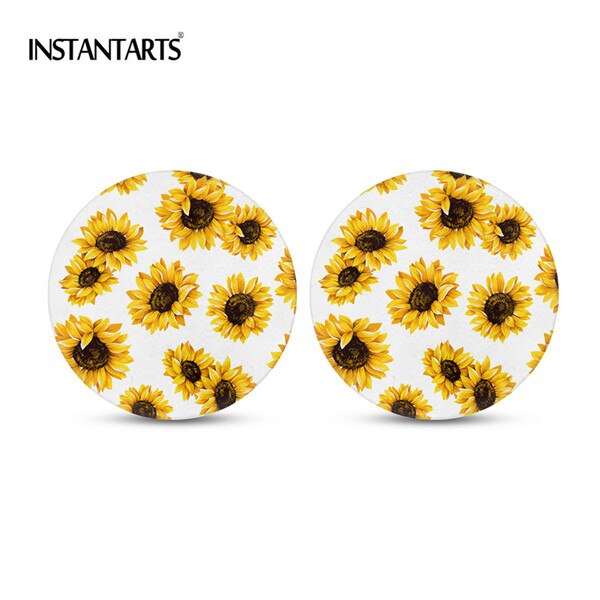 Instantarts bildrinkunderlägg set  of 2 pack 3d solrosabsorberande mugghållare glasunderlägg för kvinnor dryckesunderlägg mugghållare: Hn1427 d 2