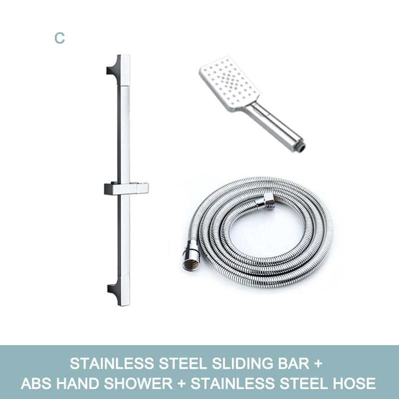 Chrome Shower Sliding Bar Wall Mounted Shower Bar Adjustable Sliding Rail Set Multi Function Hand Shower Head with 1.5M Hose: C Whole Set