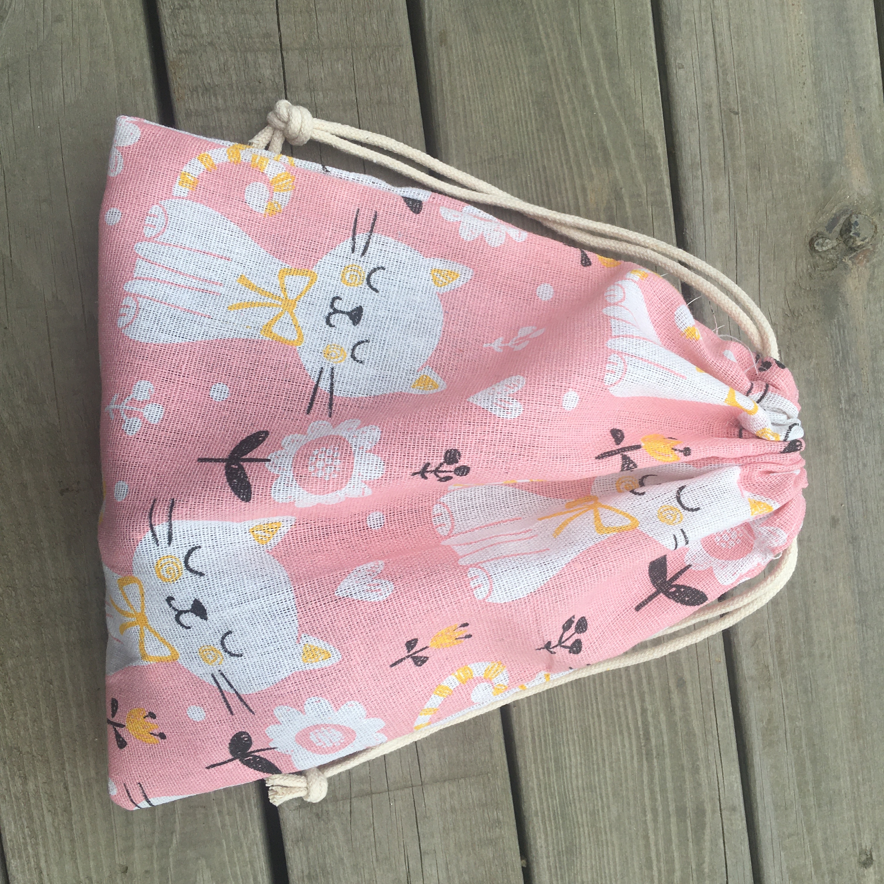 1pc bomullslin-snøring organisert veske festveske hvit kattebunn  yl618c