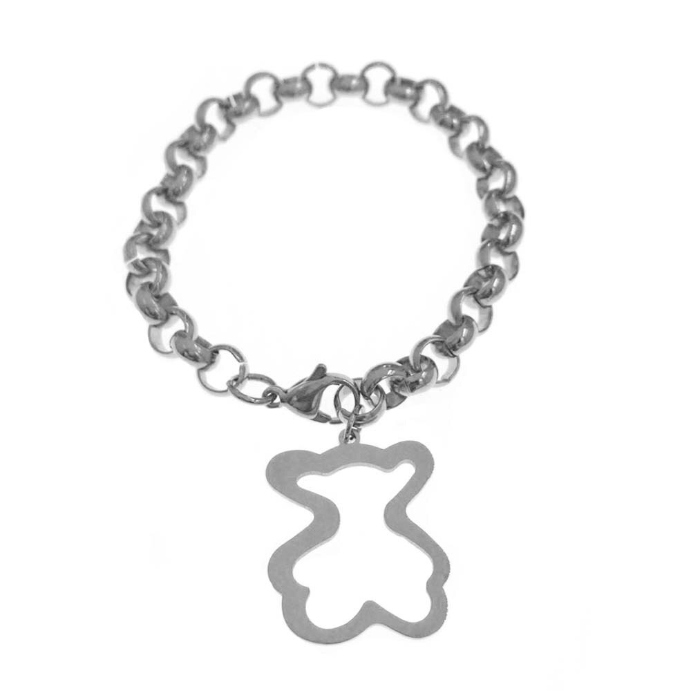 Novo urso oco pulseira de aço inoxidável urso oco pendente ouro sliver coloer pulseira presente jóias