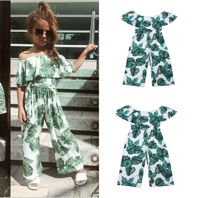 CANIS CALDO children 'tuta Del Bambino Del Bambino Delle Ragazze increspature foglia Floreale stampato Body e Pagliaccetti pantaloni Della Tuta Abiti casaul Vestiti