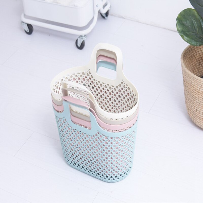 Pack of 2 Utility Plastic Storage Baskets with Handle Anti-rattan Shopping Basket PE Soft Plastic Weaving Basket