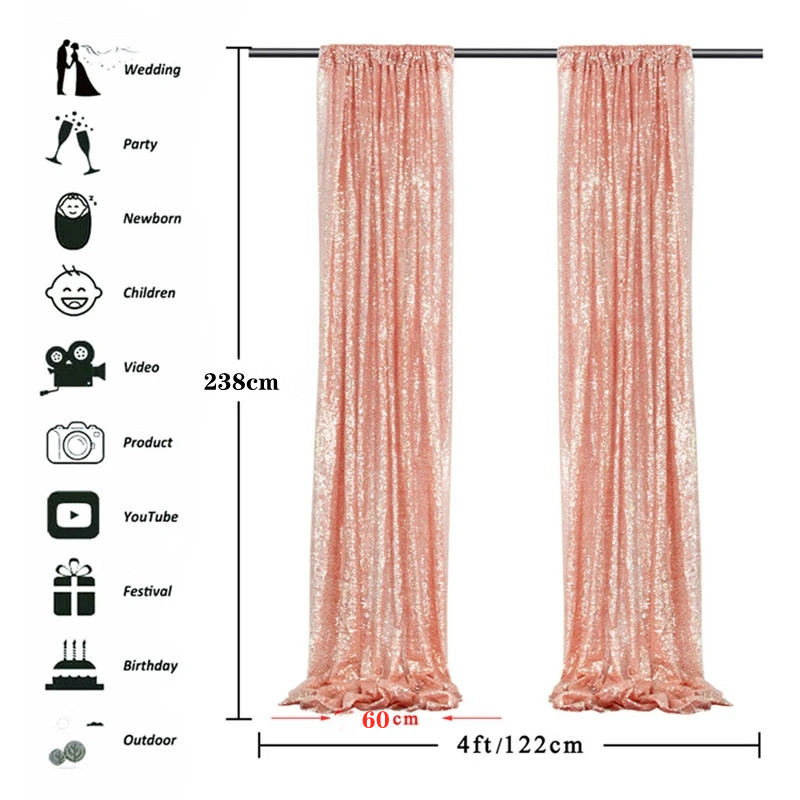 Fundo de fotografia 2 pçs 2x8ft sequin pano de fundo ouro sequin pano de fundo ouro sequin pano de fundo cortina 2 lantejoulas pano de fundo