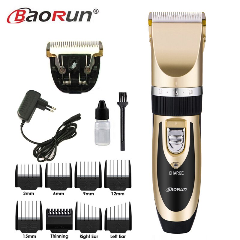 BaoRun Clipper Hair Trimmer Men Electric Cutter Hair Cutting Machine Haircut For Barber Ceramic Blade Nozzles 15mm: Gold add 1 blade