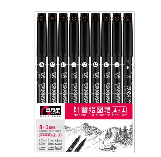 Juego de rotuladores gráficos con punta de aguja, rotuladores para dibujo de Manga, suministros de arte gráfico, 8 + 1 Uds.: Default Title
