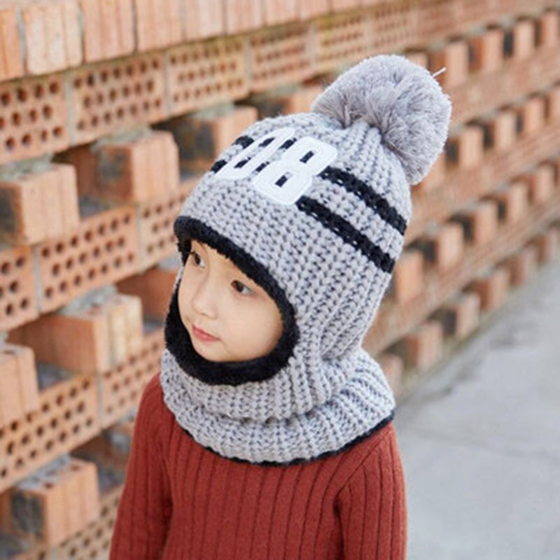 Vinterstrikket lue til jenter varme beanies skullies skihue med avtagbare briller for utendørs sportshatt for barn: Barn grå