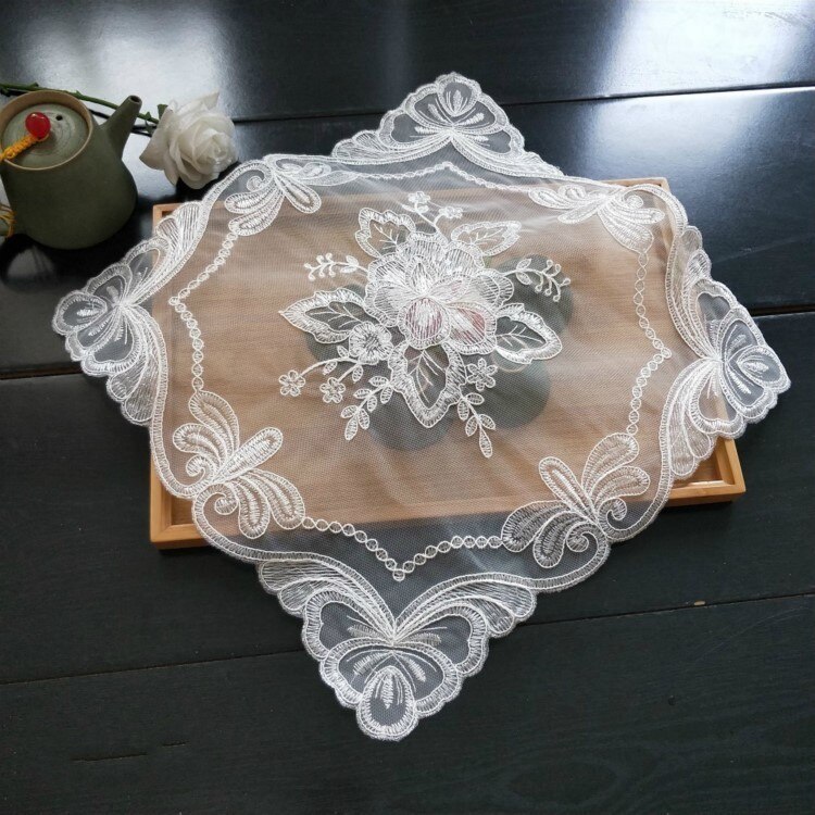 Prachtige Europese stijl Coaster Isolatie Stof Placemat Geborduurde Thee Set Fruitschaal Vaas Pad Eetkamer Salontafel Mat: Blauw
